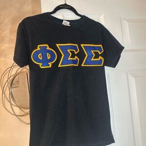 Phi Sigma Sigma Stitch Letter Black T-Shirt